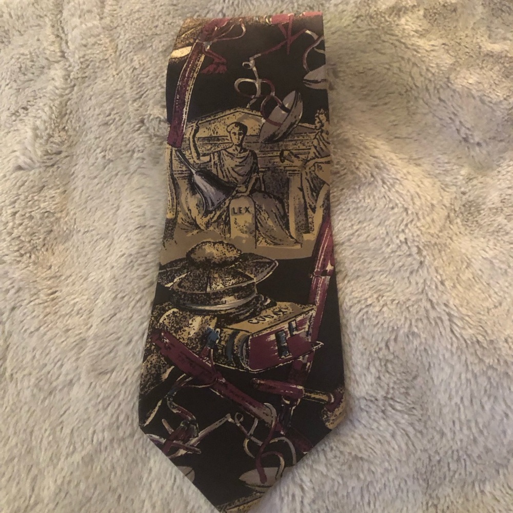 Men's Black Tie with Burgundy and Gold Legal Motif